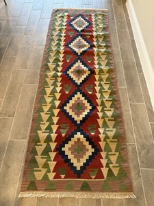 Vintage Flatweave Afghan Kilim Southwestern Woven Wool Runner Rug 32” X 96” - Picture 1 of 19