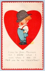 1920-30 VALENTÍN PUEDO SER DE MISSOURI SÉ LO QUE QUIERO! ANTIGUA POSTAL - Imagen 1 de 2