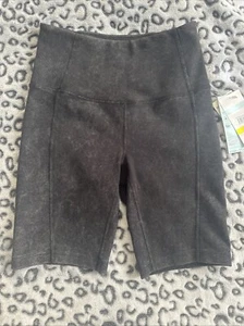 Zella Snow Wash Ribbed Active Biker Shorts Womens Black Pull On Stretch Small - Picture 1 of 8