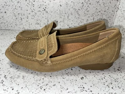 Mocasines sin cordones Baretraps para mujer talla 9M postura + roble cuero tostado dorado Foto 1 de 4