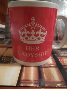 HER LADYSHIP Mug - with QE2's Crown - in Red print on White - Unused. - Picture 1 of 5