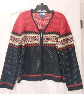 Cárdigan Suéter Venezia Jeans 100% Lana Nordic Fair Isle Cremallera Completa 14/16 XL Foto 1 de 4