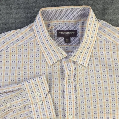 Johnston Murphy Shirt 2XL Orange Purple Check Long Sleeve Button Up Cotton - Image 1 of 4