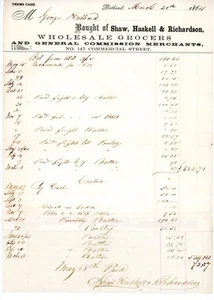 1864 Portland ME Großhandel Lebensmittelhändler Rechnung Shaw Haskell Richardson Geflügel - Bild 1 von 2