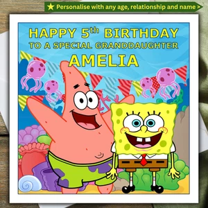 SPONGE BOB BIRTHDAY CARD personalised AGE RELATIONSHIP NAME - Picture 1 of 4