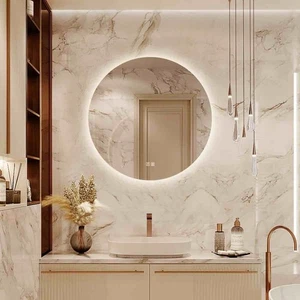 Espejo de tocador/baño iluminado redondo sin marco Naliyah regulable antiniebla pared Mo - Imagen 1 de 6