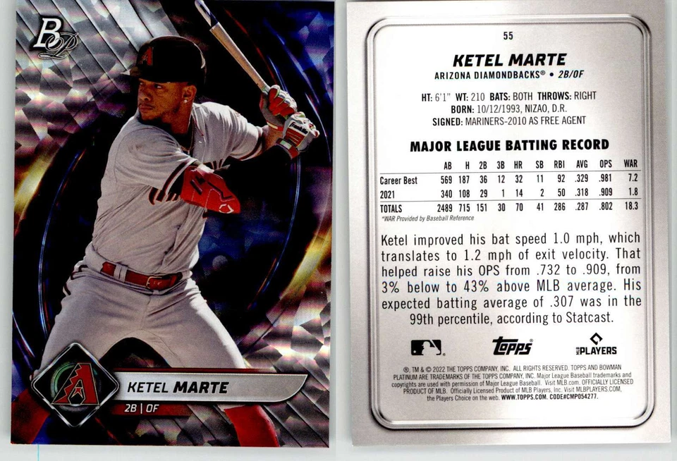 Ketel Marte 2022 Bowman Platinum Ice Foilboard #55 Diamondbacks - Image 1 of 1