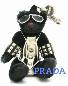 PRADA Keychain Key Ring Bag Charm Bear Sunglasses Studs Metal Black 132523K Auth - Picture 1 of 7