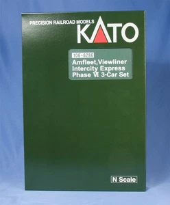 KATO N GAUGE AMTRAK VIEWLINER PHASE VI 3 CAR ADD ON  [NO LIGHTS] PN 1066286 - Picture 1 of 1