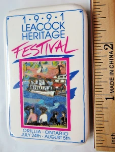 Leacock Heritage Festival 1991 button pinback badge Orillia Ontario - Picture 1 of 3