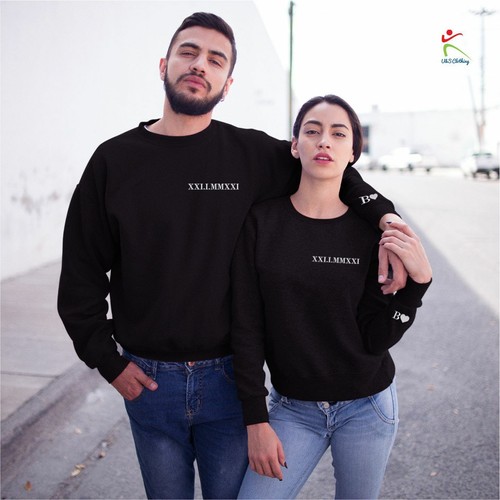 Felpa regalo di San Valentino per lui personalizzata data ricamata numeri romani top