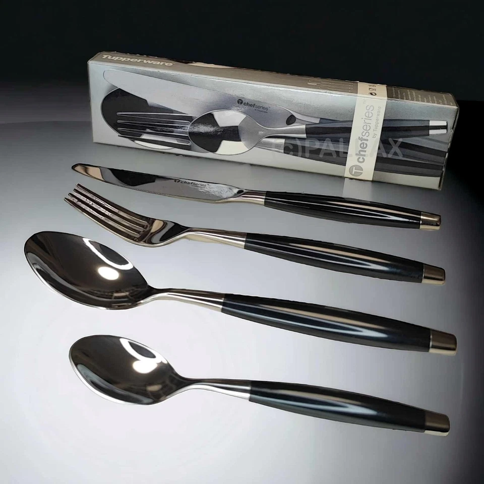 TUPPERWARE C114 CHEF-SERIE BESTECK (4-TEILIG) MESSER GABEL LÖFFEL TEELÖFFEL - Bild 1 von 4