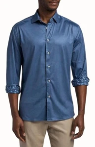Camisa Luchiano Visconti Para Hombres Acero Azul Geo Estampado Botón Manga Larga NUEVA Mediana - Imagen 1 de 8