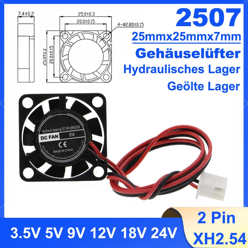 Mini Lüfter Gehäuselüfter Leise PC 25X25X7mm lüfter pc lüfter PC Gehäuse lüfter - Bild 1 von 4