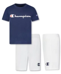 Champion Little Boys Classic Script Short Sleeve Tee and "C" Mesh Short Set - Picture 1 of 1