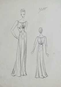 Taller Vionnet - Dibujo Original - Lápiz - Vestido 402 - Picture 1 of 1