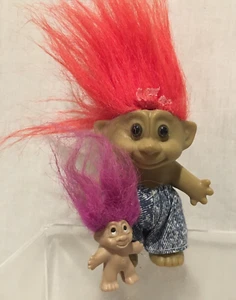 Russ Troll Doll 4" Vintage Red Hair & mini DAM PENCIL pink hair  1989 vintage - Picture 1 of 8