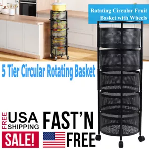 Rotating Fruit Basket, 5-Tier Kitchen Storage Rack Shelf Carts on Rolling Wheels - Picture 1 of 17