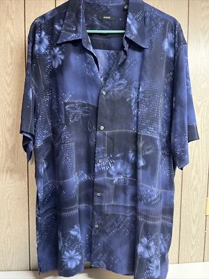 Alfani 100% Men’s Silk Shirt Hawaiian Blue Size XL EUC B4 - Image 1 of 4