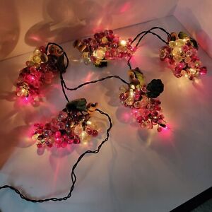 80" String of 5 Hard Plastic Grape Lighted Clusters Indoor/Outdoor Working 
