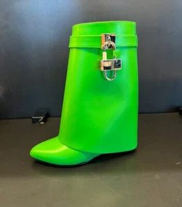 GIVENCHY NIB $1995. Leather Green Shark Lock Biker Boots Shoes Size 7 - Picture 1 of 3