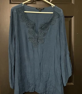 Top para mujer talla XL mangas 3/4 largo dobladillo asimétrico ganchillo encaje ribete - Imagen 1 de 7