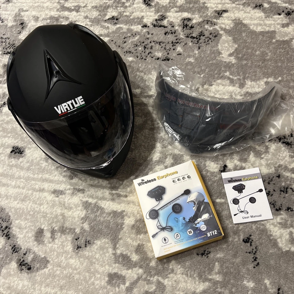 Virtue MD808 Casco de Motocicleta Cara Completa Visera Modular Abatible Negro Pequeño LEER Foto 1 de 4