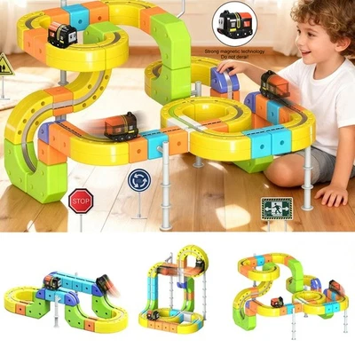 Conjunto de trilho e carro elétrico pista magnética carro de corrida trem modelo brinquedo infantil presentes de Natal - Imagem 1 de 4