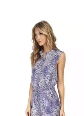 Macacão REBECCA TAYLOR Roxo Febre Leão Estampa de Leopardo Shorts de Seda Romper 4 EUA P - Imagem 1 de 4