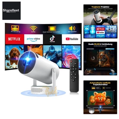 Kompakter 4K Heimkino Projektor, Android 11, Bluetooth Sound & WiFi Streaming - Bild 1 von 4
