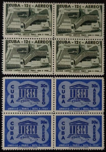 TIMBRES de 1CUBA POSTE AÉRIENNE PA N°193/194 PALAIS de L'UNESCO BLOC de 4 NEUF - Imagen 1 de 2