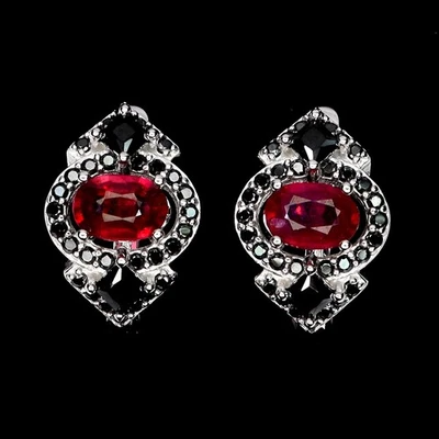 Pendientes de plata de ley 925 rubí ovalado 6x4 mm espinela piedras preciosas naturales joyería Foto 1 de 4