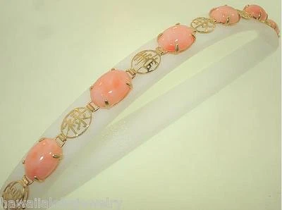 POSSERA CORAL ROSA PACÍFICO ORO AMARILLO 14K SÓLIDO BUENA FORTUNA OVALADA 24,04 QUILATES 7" Foto 1 de 4