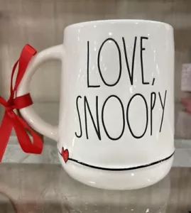PEANUTS "LOVE SNOOPY" PINK Letter & Inside 18oz Tapered Mug RAE DUNN 2025 New - Picture 1 of 6