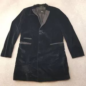 Hugo Boss Mens Jacket 42R Black Velvet Smoking Overcoat Satin Lapels Metro Long - Picture 1 of 18