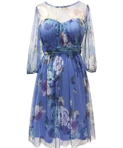 Candalite Blue Sheer Floral Illusion Sweetheart MIDI MESH Dress NWT Size Medium - Picture 1 of 10