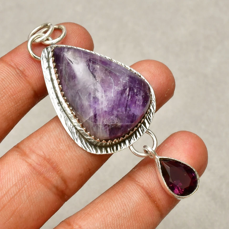 Ciondolo gioiello fatto a mano in argento sterling 925 pietra preziosa ametis... - Immagine 1 di 4