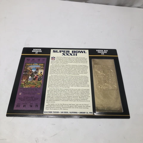 Denver Broncos vs. Green Bay Packers Super Bowl XXXII 22kt Gold Ticket (NEW) Cover
