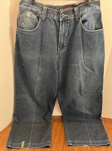 Vintage Y2K Rocawear Mid Wash Men's 34x30 Baggy Wide Leg Blue Jeans Hip Hop - Picture 1 of 11