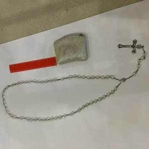 Vintage STERLING Silver Faceted Lead Crystal Glass Bead Beaded ROSARY   24 inch - Picture 1 of 7