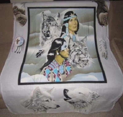 Nuevo Southwest Nativo Indio Jefe Lobo Bobcat Vellón Manta Águila Foto 1 de 3
