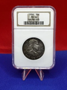 Medio dólar de plata Franklin 1958 súper tonificado en antiguo soporte NGC graduado como nuevo 66 - Imagen 1 de 6