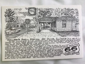 Bob Waldmire Route 66 post card “Soulsby’s Shell station Mt. Olive IL” Free S&H - Picture 1 of 2