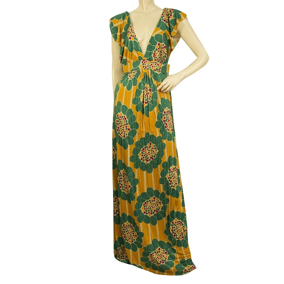 Maxi Vestido T-Bags Los Angeles Floral Amarillo Teal Jersey Espalda Abierta Talla M Foto 1 de 4