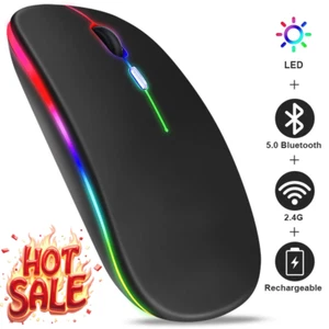 New RGB 3600DPI Wireless Mouse Rechargeable Bluetooth Mice Computer Gaming Mouse - Picture 1 of 18