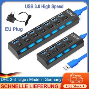 USB 3.0 Hub 4/7 Port Splitter Adapter mit Aktiv Netzteil Verteiler für PC Laptop - Afbeelding 1 van 14