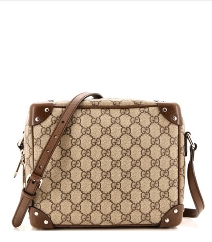 Nuova borsa a tracolla Gucci GG Supreme marrone monogramma quadrato tronchetto borchie 626363
