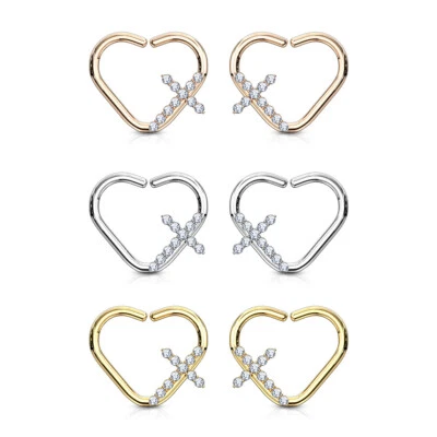 Gold CZ Paved Cross  Ear Cartilage Tragus Rook Snug Daith Hoop Rings Piercing - Image 1 of 4