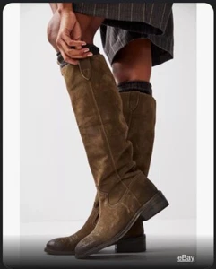 💕NEW FREE PEOPLE Sz 6.5 ARYA RIDING BOOT In OLIVE GREEN LEATHER NWOB - Picture 1 of 5