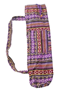 Boho Embroidered Yoga Mat Carrier Bag Purple Shoulder Strap Cell Phone Pocket - Picture 1 of 5
